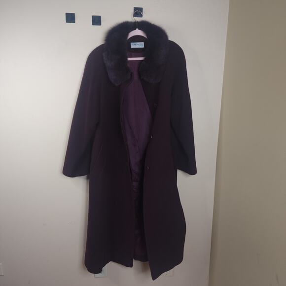 VINTAGE FORECASTER LAMBSWOOL WINE COAT WITH FOX COLLAR SIZE 16 - Picture 8 of 11